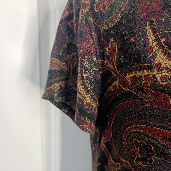 Ralph Lauren Brown Paisley Metallic Tee Top Turtleneck Size Medium - Picture 4 of 7